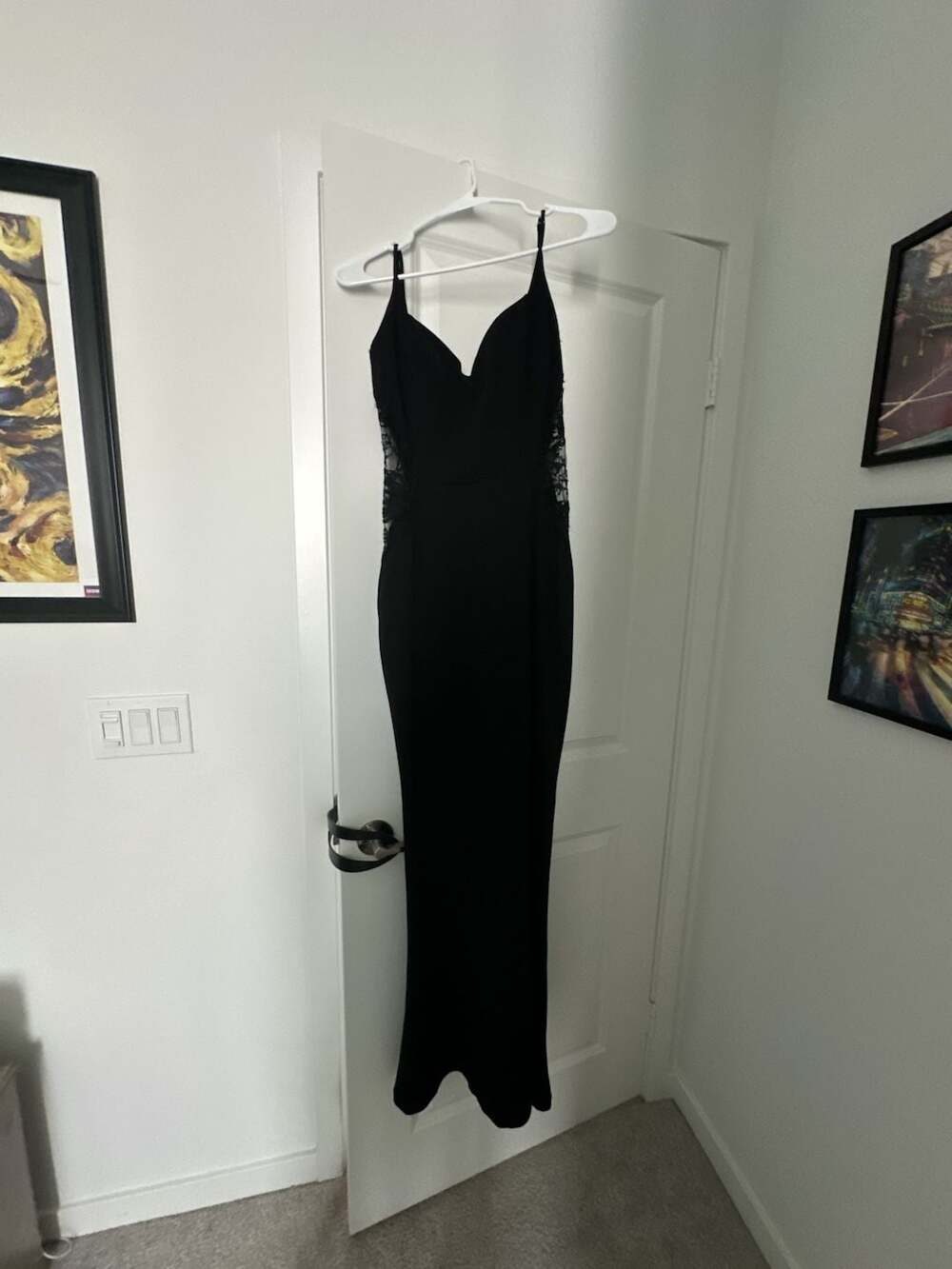 Windsor Black Crepe and Lace Side Inset Formal Dress